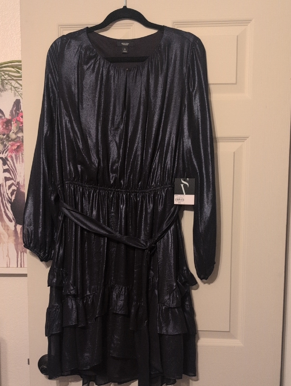 Simply Vera Vera Wang Shimmery Black Long-Sleeve Dress with Belt